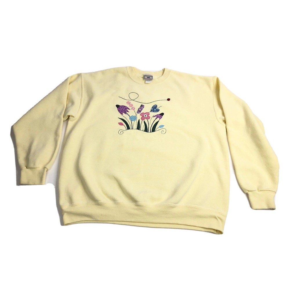 💰Bundle 3/$30 Lee vintage heavyweight sweatshirt Creme large embroidered Floral